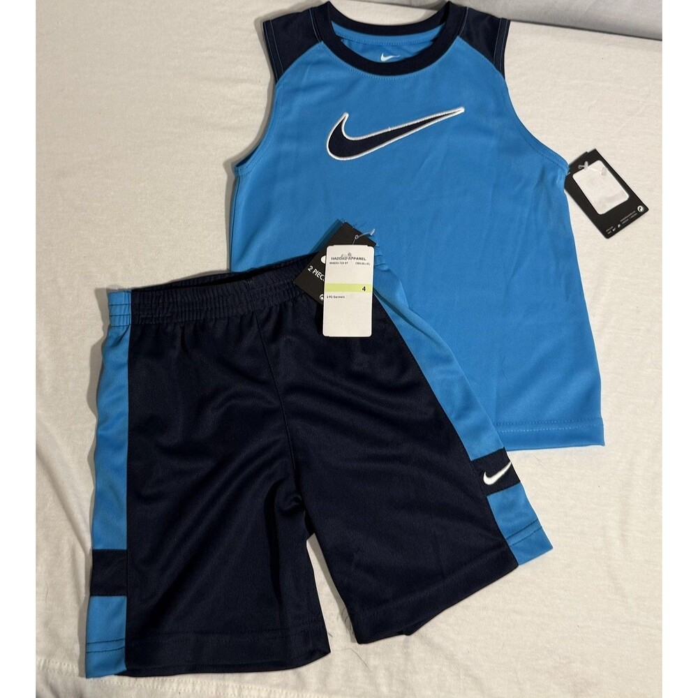 NEW NWT Nike Boys Shirt & Shorts 2 Piece Set Size 4 Blue Clothes Summer Outfit